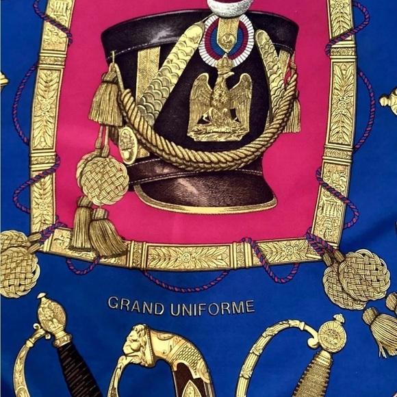 HERMES PARIS GRAND UNIFORME Blue By Joachim Metz Scarf Silk 35" SQR EX COND - Picture 5 of 14